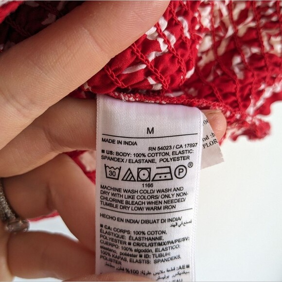 Old Navy Red Floral Ruffle Trim Smocked Square Neck Blouse Top - Picture 7 of 7